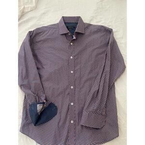 bugatchi mens long sleeve large blue with orange square pattern flip cuff